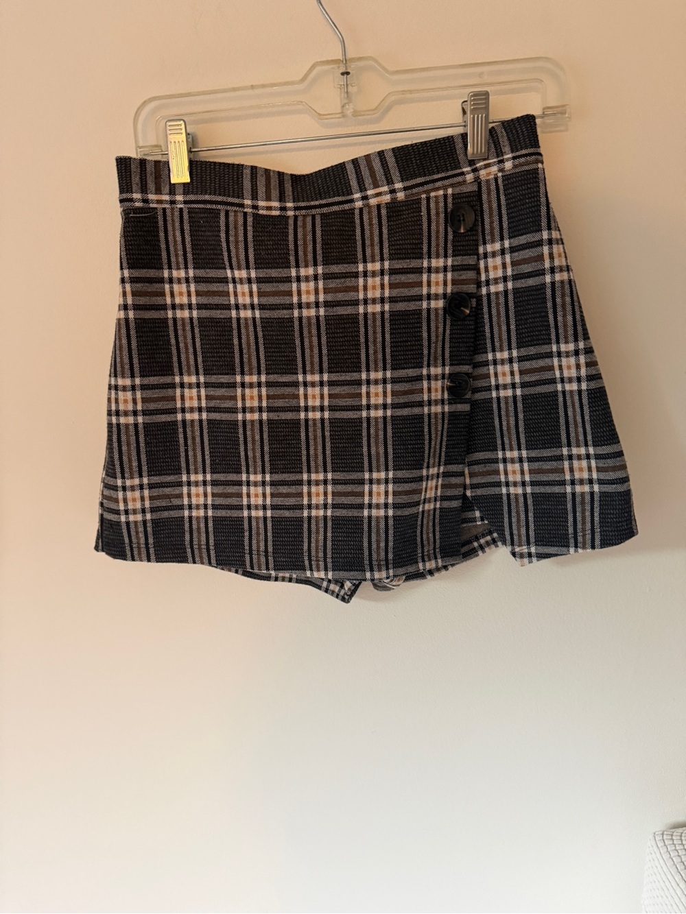 Altar'd State Black, White and Tan Plaid Mini Skort
